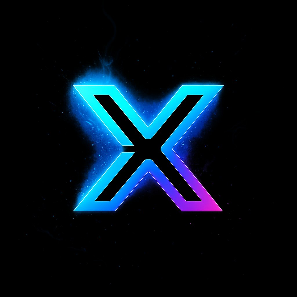 Símbolo X da Nexora em néon, do ciano ao magenta